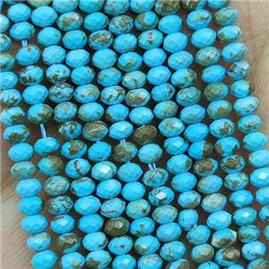 Howlite Turquoise Beads Blue Dye Faceted Rondelle, approx 3mm