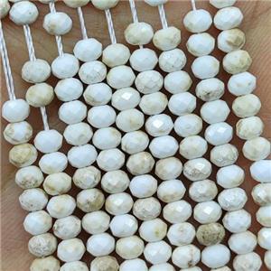 Natural Howlite Turquoise Beads White Faceted Rondelle, approx 4mm