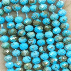 Howlite Turquoise Beads Blue Dye Faceted Rondelle, approx 4mm
