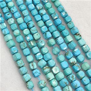 Howlite Turquoise Beads Blue Dye Faceted Cube, approx 5-6mm