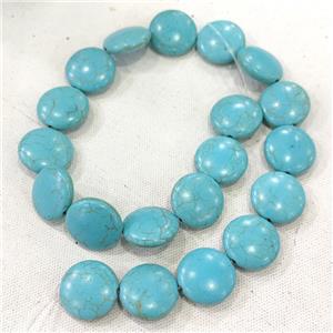 Synthetic Turquoise Coin Beads Blue Circle, approx 20mm