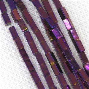 Hematite cuboid beads, purple electroplated, approx 2x8mm