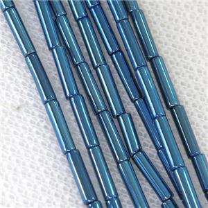 Hematite tube beads, blue electroplated, approx 3x9mm