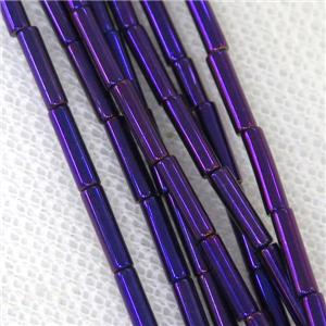 Hematite tube beads, purple electroplated, approx 2x8mm