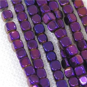 Hematite cube beads, purple electroplated, approx 3.7mm