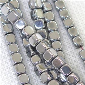 Hematite cube beads, platinum plated, approx 3.7mm
