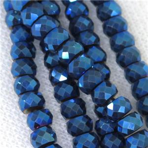 faceted Hematite rondelle beads, blue electroplated, approx 4x6mm