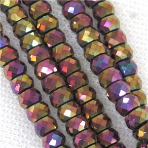 faceted Hematite rondelle beads, peachpurple electroplated, approx 4x6mm