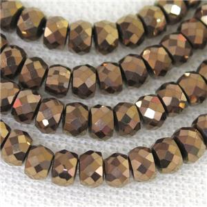 faceted Hematite rondelle beads, coffee electroplated, approx 4x6mm