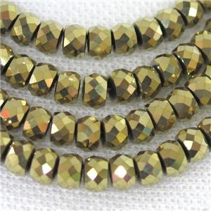 faceted Hematite rondelle beads, gold plated, approx 4x6mm