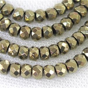faceted Hematite rondelle beads, pyrited, approx 4x6mm