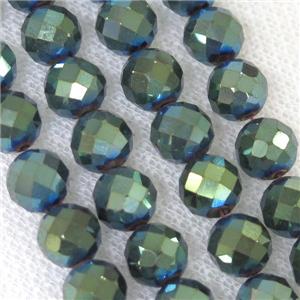 faceted round Hematite beads, green electroplated, approx 8mm dia