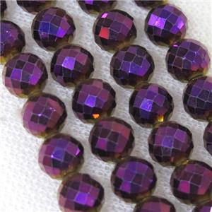 faceted round Hematite beads, purple electroplated, approx 6mm dia