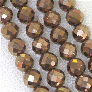faceted round Hematite beads, coffee electroplated, approx 8mm dia
