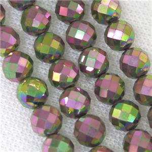 faceted round Hematite beads, redgreen electroplated, approx 8mm dia