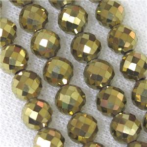 faceted round Hematite beads, gold plated, approx 8mm dia