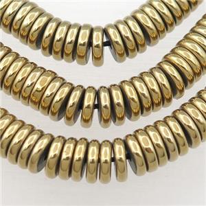 Hematite heishi beads, gold plated, approx 8mm
