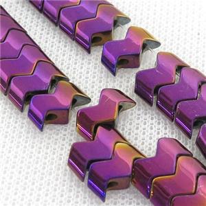 purple Hematite wave Beads with 2holes, approx 6-12mm