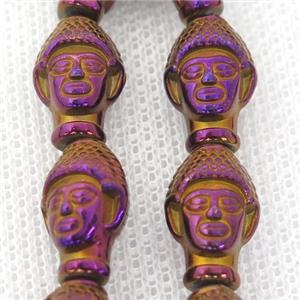 purple Hematite buddha Beads, approx 9-14mm