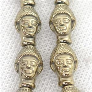 Hematite buddha Beads, pyrite color, approx 9-14mm