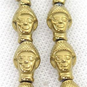 Hematite buddha Beads, gold electroplated, approx 9-14mm