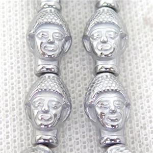 Hematite buddha Beads, platinum plated, approx 9-14mm