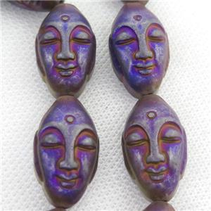 purple Hematite buddha Beads, approx 15-25mm
