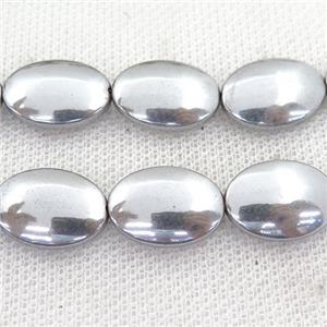 Hematite oval beads, silver plated, approx 12-18mm