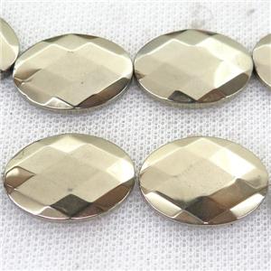 Hematite Beads, faceted oval, pyrite color, approx 18-25mm