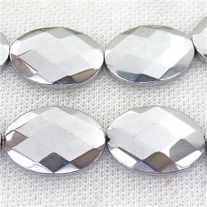 Hematite Beads, faceted oval, silver plated, approx 18-25mm