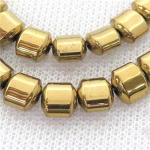 Hematite Beads, flat tube, gold plated, approx 7.5mm