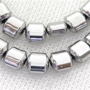 Hematite Beads, flat tube, silver plated, approx 7.5mm
