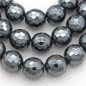 Black Hematite Beads, faceted round, approx 12mm dia