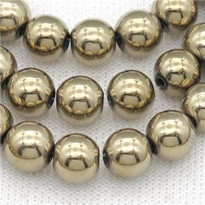 round Hematite Beads, lt.gold electroplated, approx 4mm dia