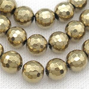 faceted round Hematite Beads, lt.gold electroplated, approx 8mm dia