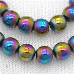 round Hematite Beads with line, rainbow electroplated, matte, approx 8mm dia
