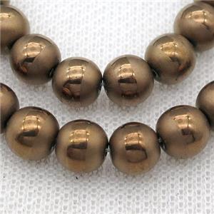 round Hematite Beads with line, brown electroplated, matte, approx 10mm dia