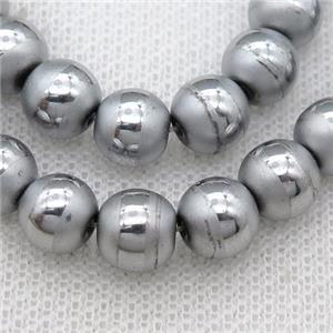 round Hematite Beads with line, platinum electroplated, matte, approx 8mm dia