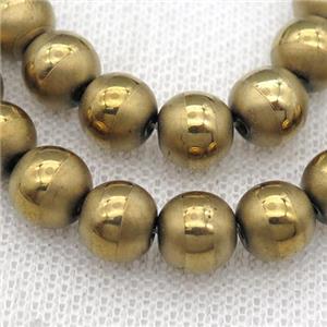 round Hematite Beads with line, gold electroplated, matte, approx 10mm dia