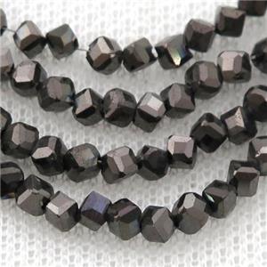 Hematite beads, corner-drilled cube, chocolate electroplated, approx 3mm
