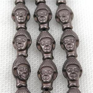 Hematite buddha beads, chocolate electroplated, approx 9-14mm