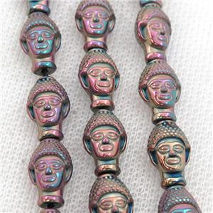 Hematite buddha beads, fuchsia electroplated, approx 9-14mm