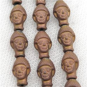 matte Hematite buddha beads, brown electroplated, approx 9-14mm