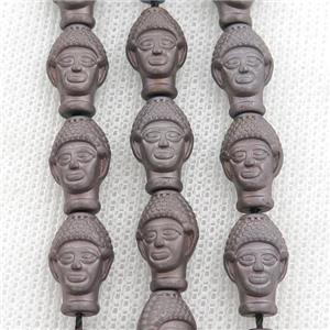 matte Hematite buddha beads, chocolate electroplated, approx 9-14mm