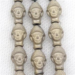 matte Hematite buddha beads, pyrite color electroplated, approx 9-14mm