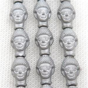 matte Hematite buddha beads, platinum electroplated, approx 9-14mm