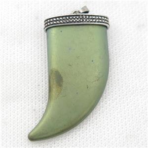 matte Hematite horn pendant, green electroplated, approx 24-49mm