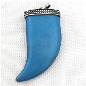 matte Hematite horn pendant, blue electroplated, approx 24-49mm
