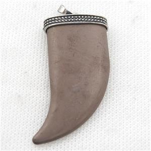 matte Hematite horn pendant, chocolate electroplated, approx 24-49mm