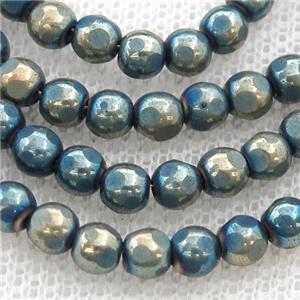 faceted round Hematite beads, bluegold electroplated, approx 8mm